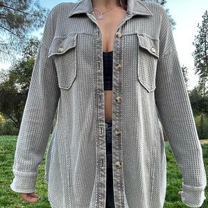 Women's Gray Button-Up